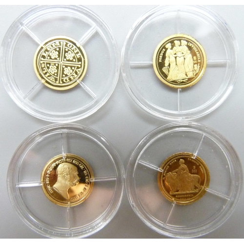 7216 - Four 14ct gold commemorative coins, two with certificates - Great British Coin Replicas and Gold Tre... 