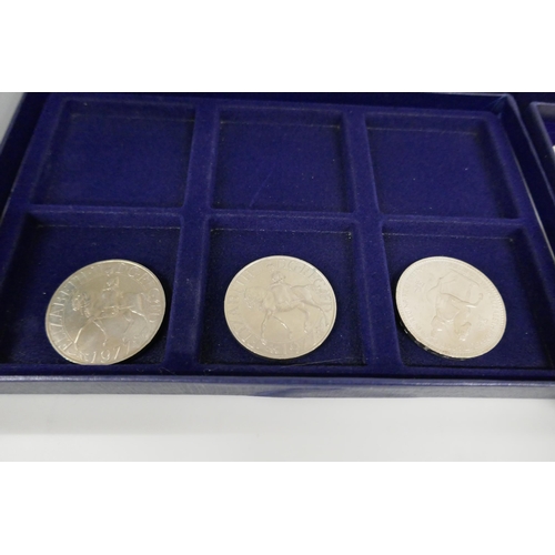 7235 - Seven boxes with a collection of commemorative coins