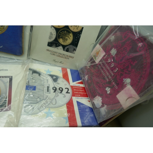 7242 - Eight UK Brilliant Uncirculated Coin Collections, 1980s and 1990s