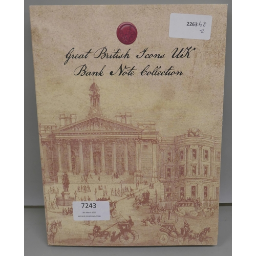 7243 - The London Mint Office Great British Icons UK Bank Note Collection, ten pure gold banknotes, with fo... 