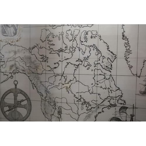 7248 - A framed silver map, The Royal Geographical Society Silver Map, hallmarked London 1977, 70 x 51cm in... 