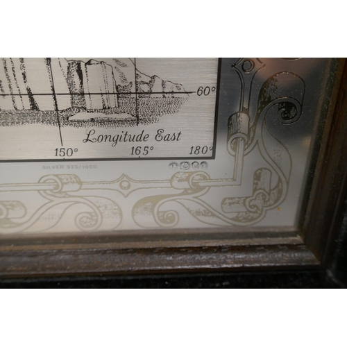 7248 - A framed silver map, The Royal Geographical Society Silver Map, hallmarked London 1977, 70 x 51cm in... 