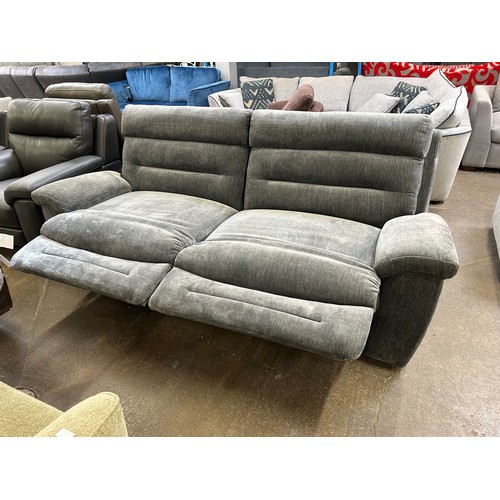 3190 - A grey pile velvet manual reclining three seater sofa