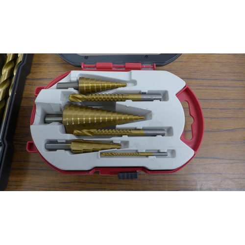 5003 - A 100 piece drill bit set and a 6 piece taper drill set