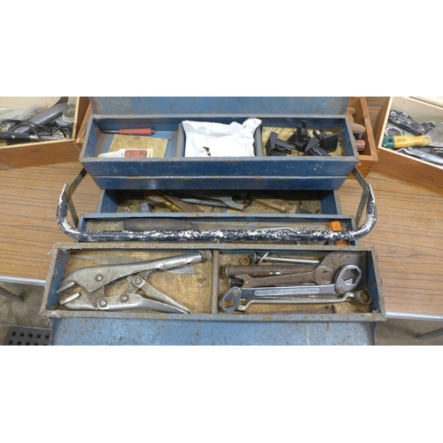 5027 - A large assortment of tools and toolboxes including knives, round wire nails, soldering iron, scisso... 