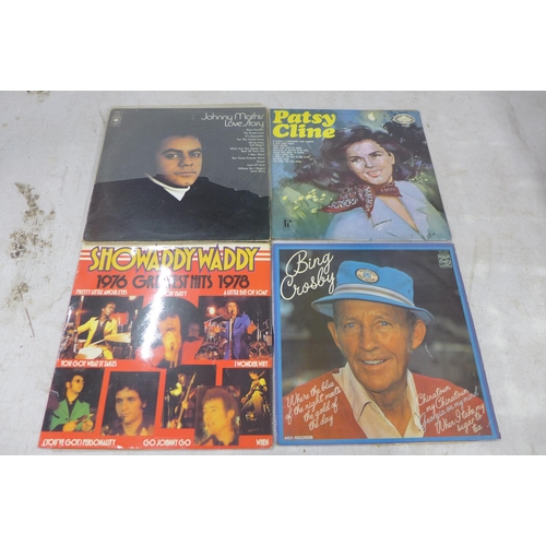 5311 - Two boxes of assorted records Patsy Cline, Jonny Mathir, Showaddyaddy, etc