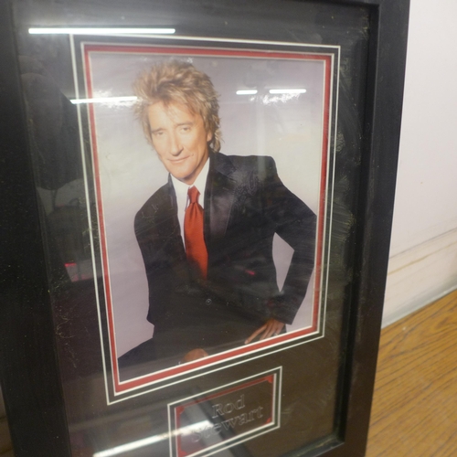 5083 - Three framed Rod Stewart photographs, two with discs (