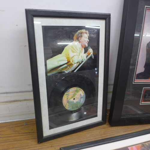 5083 - Three framed Rod Stewart photographs, two with discs (