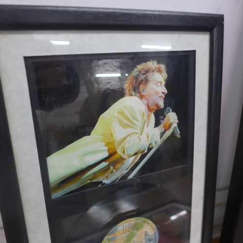 5083 - Three framed Rod Stewart photographs, two with discs (