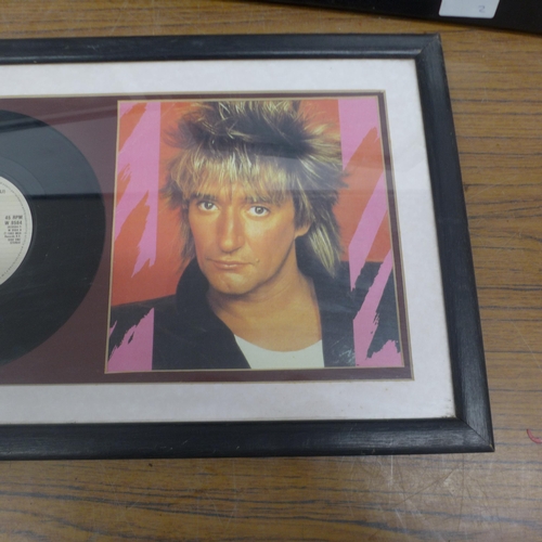 5083 - Three framed Rod Stewart photographs, two with discs (