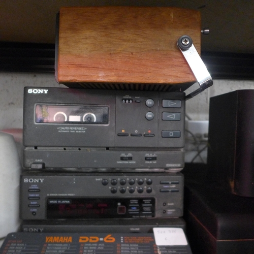 5111 - A quantity of stereo equipment including a Sony MHC-2200 mini hifi component system system, 5 assort... 