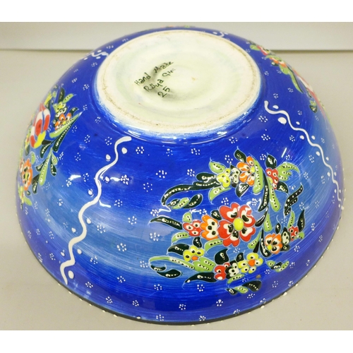 2002 - A large Turkish bowl and a large dish marked Talavera, dish 44cm