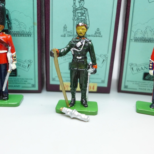 2015 - Five William Britain collectors club figures, 3x Scots Guards, RAF and Gurkha Truncheon Jemadar, box... 