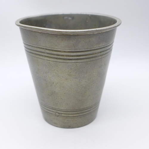 2021 - A pewter cup with inscription, 'CZ 1791', height 8.5cm