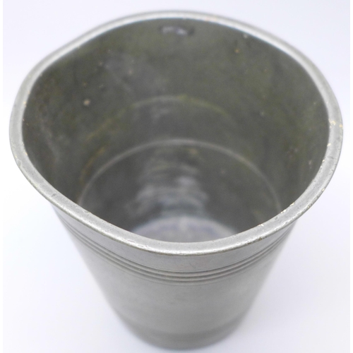 2021 - A pewter cup with inscription, 'CZ 1791', height 8.5cm