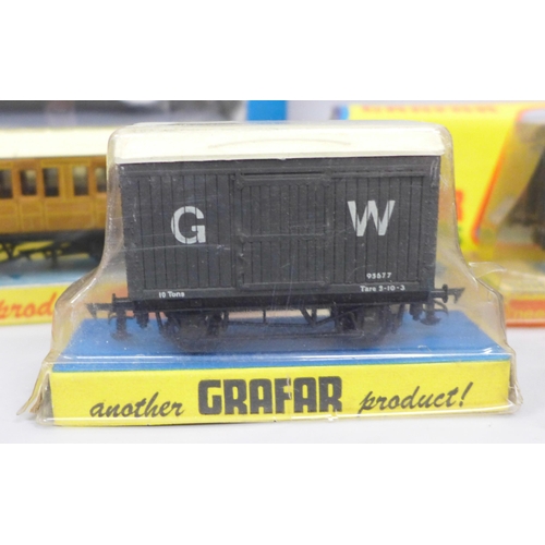 2053 - Six Graham Farish 00 gauge model railway carriages and a wagon, all boxed