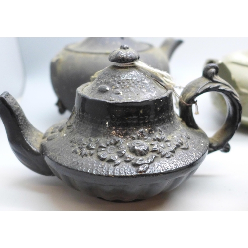 2074 - Six small 19th century teapots including Wedgwood black basalt, all a/f