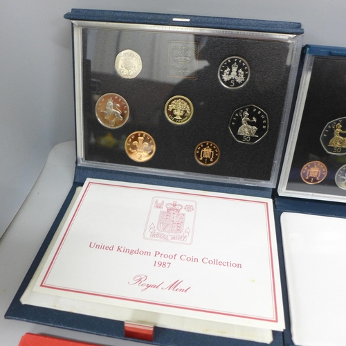 2077 - Ten Royal Mint year coin sets; four proof and six GB and Northern Ireland sets, 1970s and ‘80s