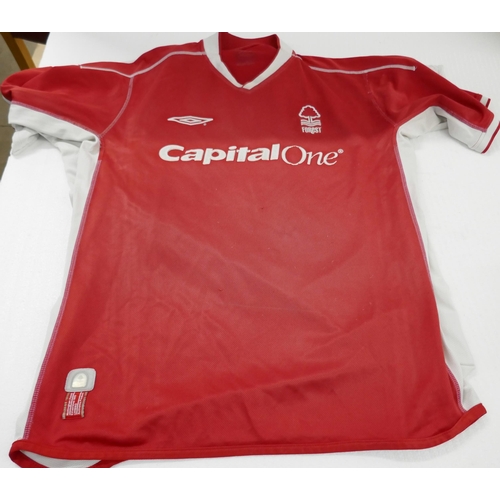 2128 - Six assorted Nottingham Forest Football Club home, away and training shirts and a pair of 1994-1996 ... 