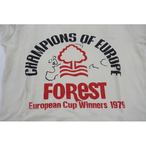 2130 - Four vintage Nottingham Forest t-shirts, some from 1970s and a World Cup España 1982 t-shirt