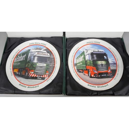 2140 - Four Eddie Stobart porcelain decorative plates, a DVD box set, two trams and a Scania low loader