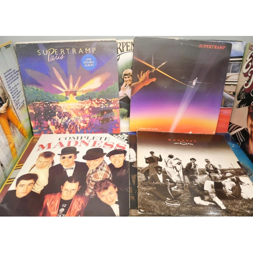 2142 - A box of rock and pop LP records, various including The Best of Nice, Bob Dylan, Cat Stevens, Jeff B... 