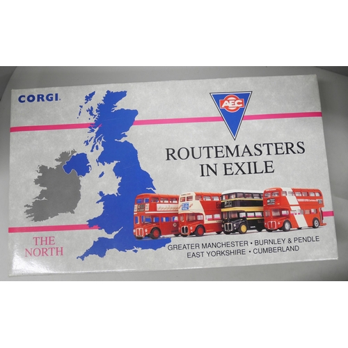 2150 - A collection of Corgi and Matchbox model vehicles including a Routemasters In Exile set, Atlas Jet A... 