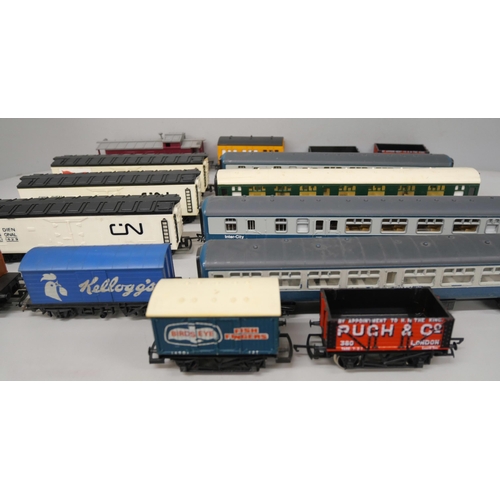 2176 - Four 00 gauge Inter-City coaches together with other freight wagons and coal wagons. Fifteen in tota... 