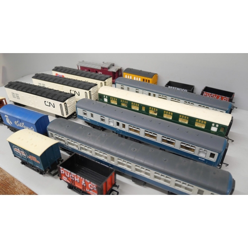 2176 - Four 00 gauge Inter-City coaches together with other freight wagons and coal wagons. Fifteen in tota... 