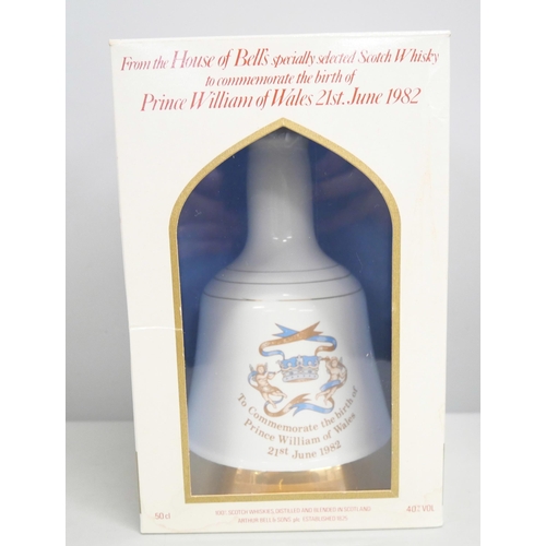 2215 - Three Bell's Scotch Whisky decanters, commemorating Wedding of Prince Charles and Lady Diana, births... 