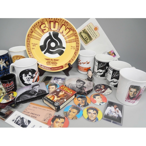 2232 - Elvis Presley, Limited Edition plates, mugs, badges, playing cards, purse, etc. **PLEASE NOTE THIS L... 