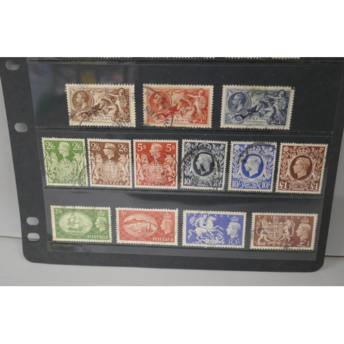 2235 - Stamps; stocksheet of Great Britain high value stamps (20)