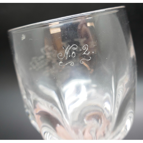 2237 - A Victorian glass goblet with inscription JA Sands, Nottingham 1857, No. 2, 15.5cm