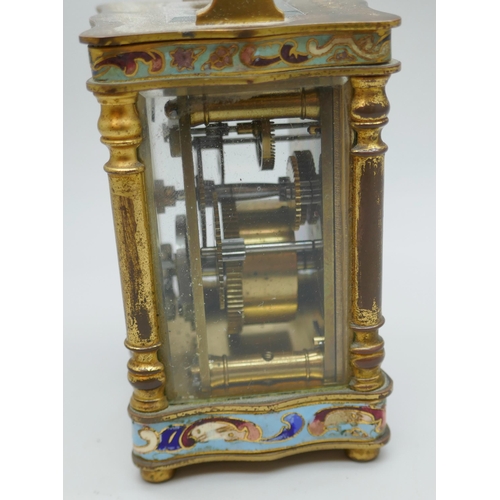 2238 - A small French carriage clock, gilt brass with cloisonne detail, 8cm tall