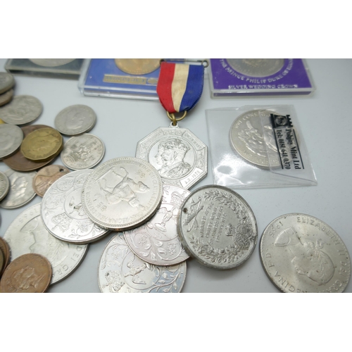 2251 - A collection of coins including British and foreign, including Cap Gemini commemorative Euro coin an... 