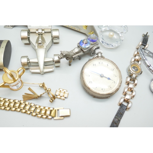 2265 - A collection of pocket watches and wristwatches together with small novelty clocks (Eiffel Tower, Se... 