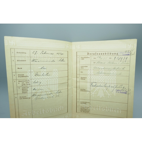 2271 - A German Work pass, 1935 to 1942, to Paul Jaeger, issued to war worker as a machinist