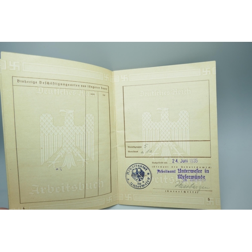 2271 - A German Work pass, 1935 to 1942, to Paul Jaeger, issued to war worker as a machinist