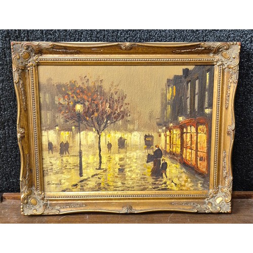 420 - John Bampfield (b.1947), Paris street scene at evening, oil on canvas, framed