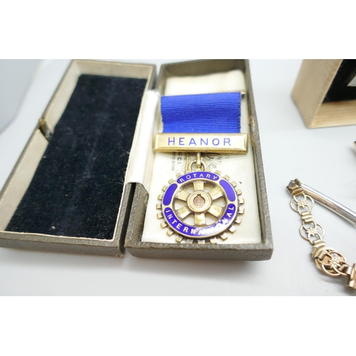 2278 - A lady's 9ct gold cased Sekonda wristwatch with plated strap, a silver Rotary Club medal, one other ... 