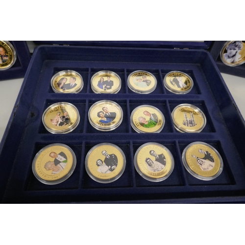 2281 - A case of 36 gold plated and enamel Royalty Crown Coins