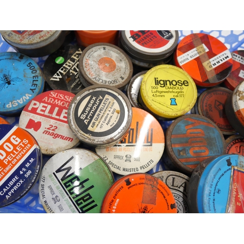 2327 - A collection of twenty-eight .177 and .22 air gun pellet tins including Webley, Hobby, Lignose, Besa... 