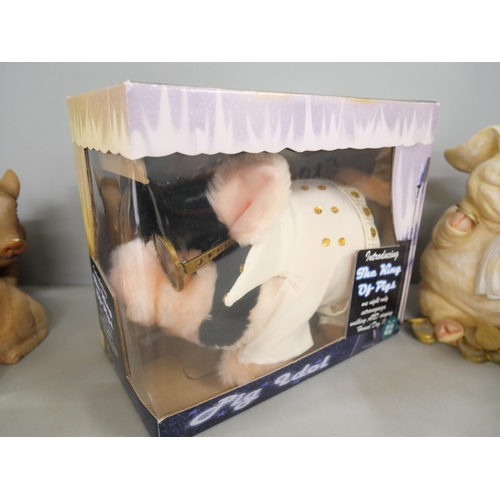 2330 - A box of model pigs including money banks, pottery, resin and metal, approximately 25 and a Pig Idol... 