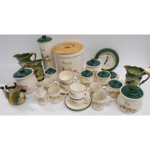 2336 - A collection of T G Green Cloverleaf Peaches and Cream pottery to include bread bin, pasta jar, cloc... 