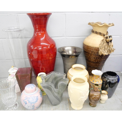 2347 - A collection of decorative vases, including three large examples, plus continental and eastern vases... 