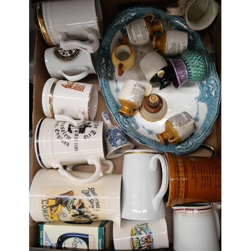 2358 - Two boxes of mixed assorted items to include European ceramic chargers, Oriental ceramics, wooden bo... 