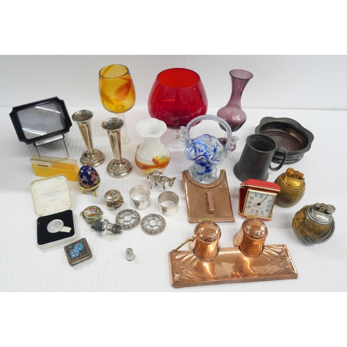 2367 - A collection of glassware, copper and silver plated items, table lighters, pill boxes and other  ite... 