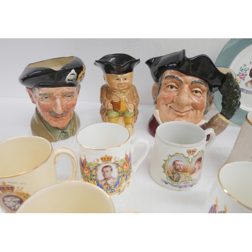 2370 - Two boxes of china; character jugs and Toby jugs including Winston Churchill, Mine Host, Old Charley... 