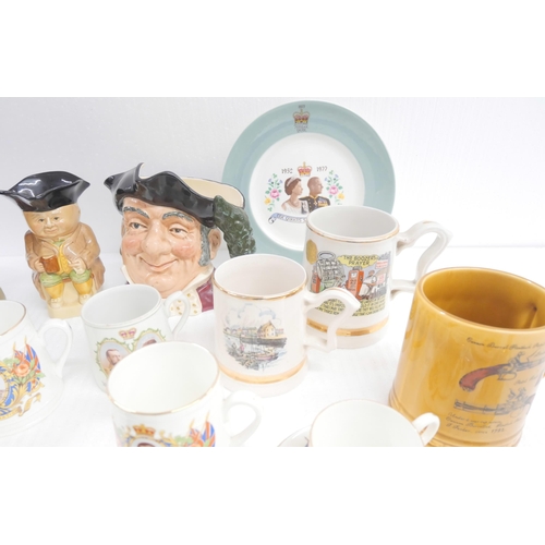 2370 - Two boxes of china; character jugs and Toby jugs including Winston Churchill, Mine Host, Old Charley... 