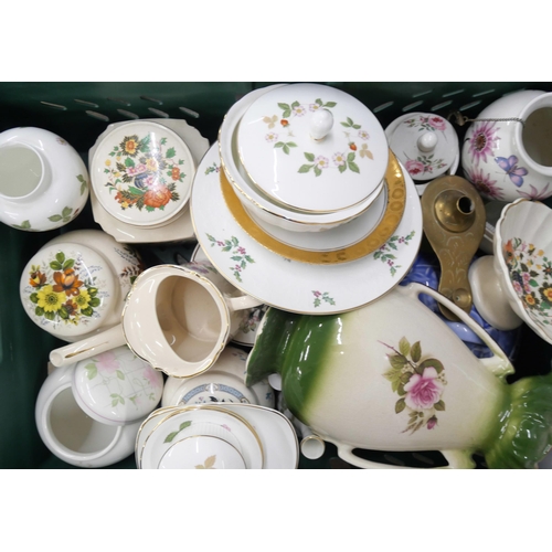 2376 - A box of mixed china; Portmeirion, Aynsley, storage jars, ginger jar, trinket pots, brassware, etc. ... 